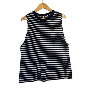 Lululemon Athletica Women's Sleeveless Boyfriend Pullover Tank Size 8 Navy White